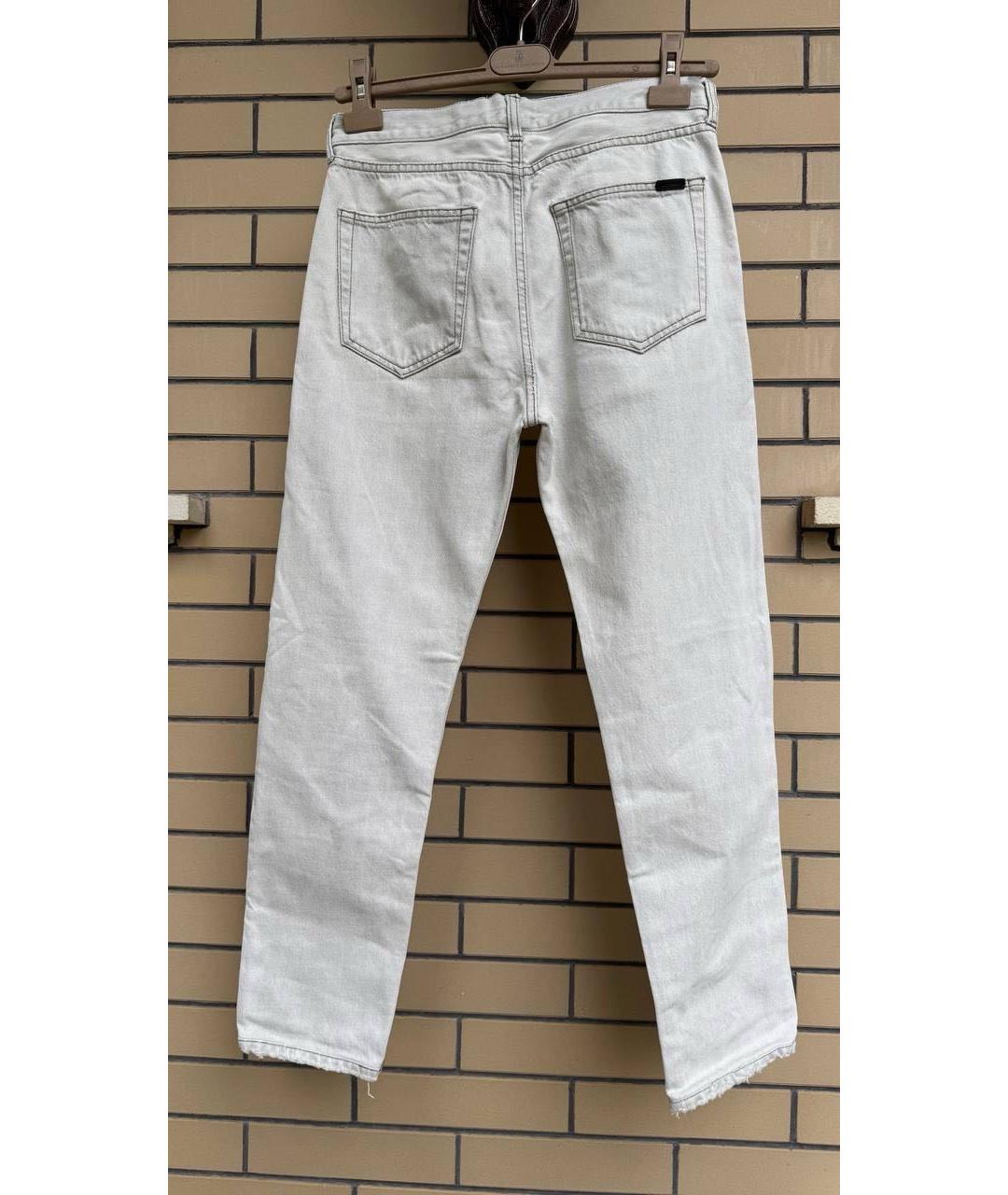 SAINT LAURENT Белые хлопковые прямые джинсы, фото 3