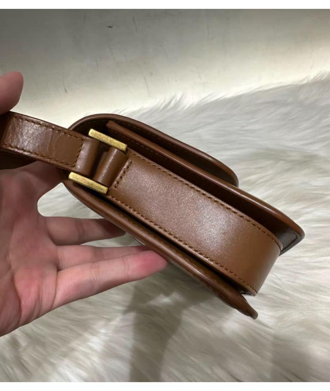 SAINT LAURENT Коричневая кожаная сумка на плечо, фото 4