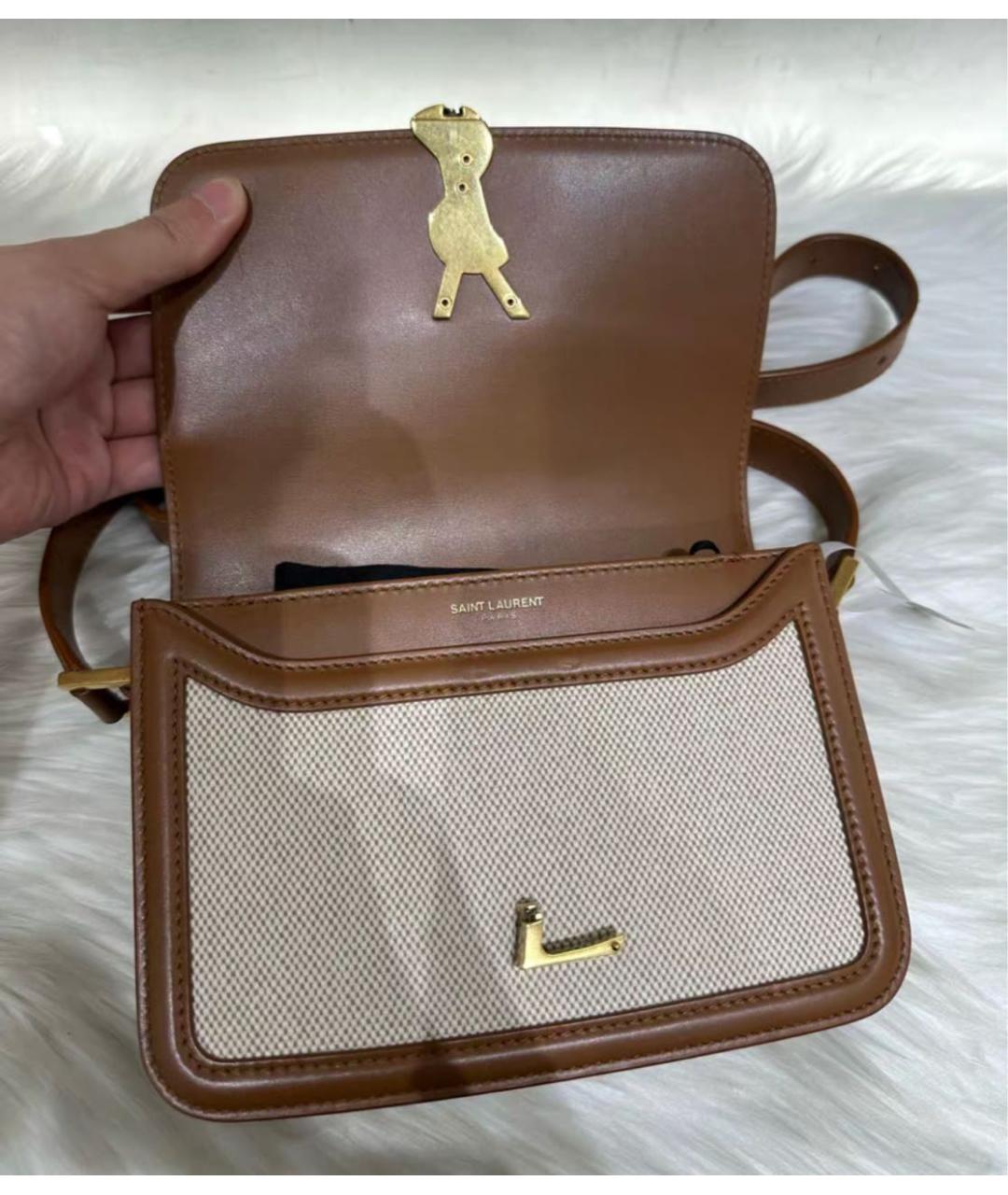 SAINT LAURENT Коричневая кожаная сумка на плечо, фото 6