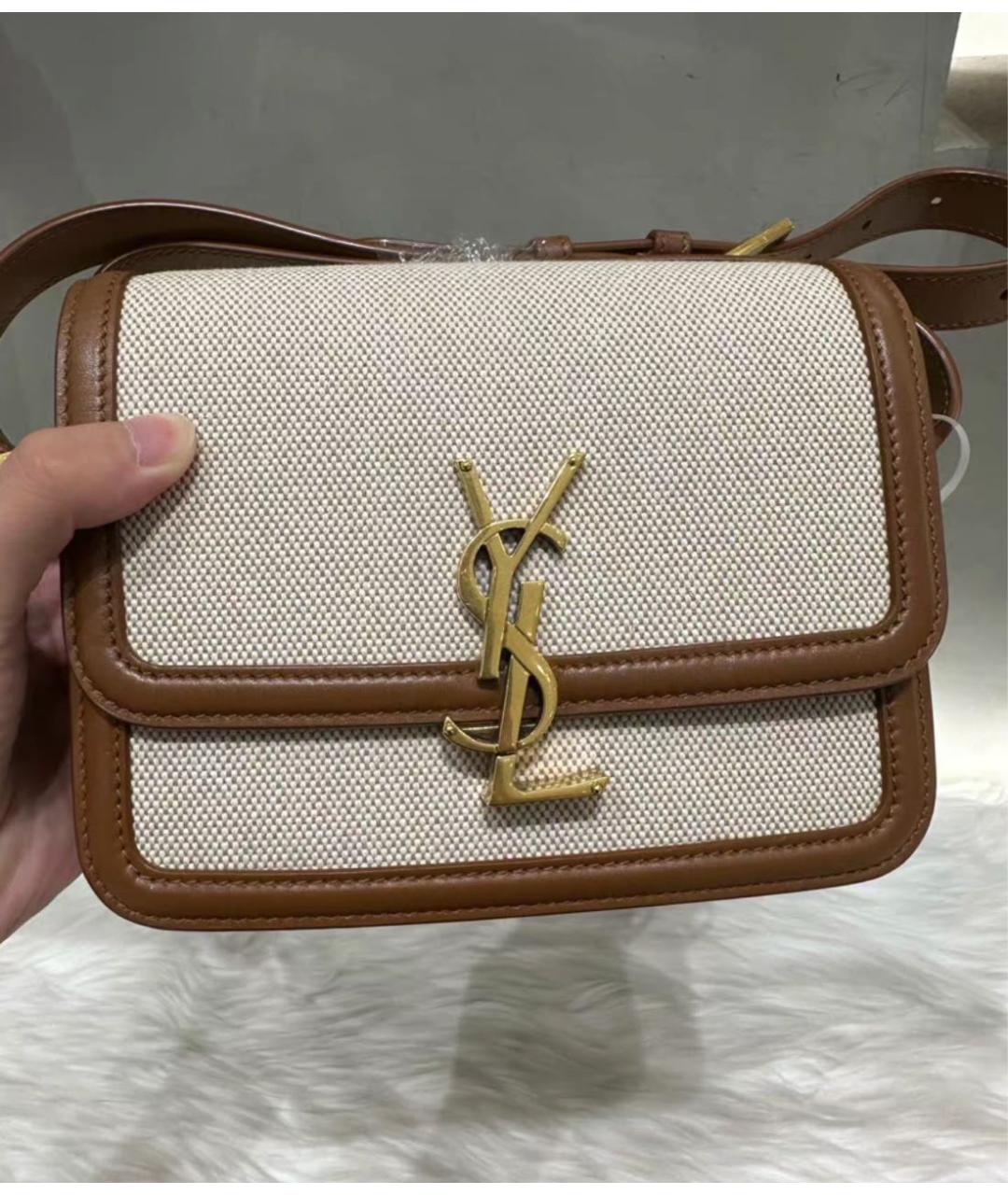 SAINT LAURENT Коричневая кожаная сумка на плечо, фото 2