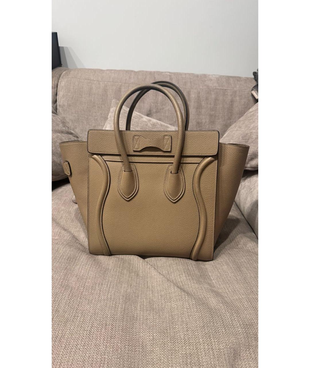 CELINE Бежевая кожаная сумка тоут, фото 3