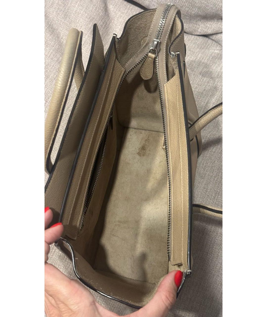 CELINE Бежевая кожаная сумка тоут, фото 4