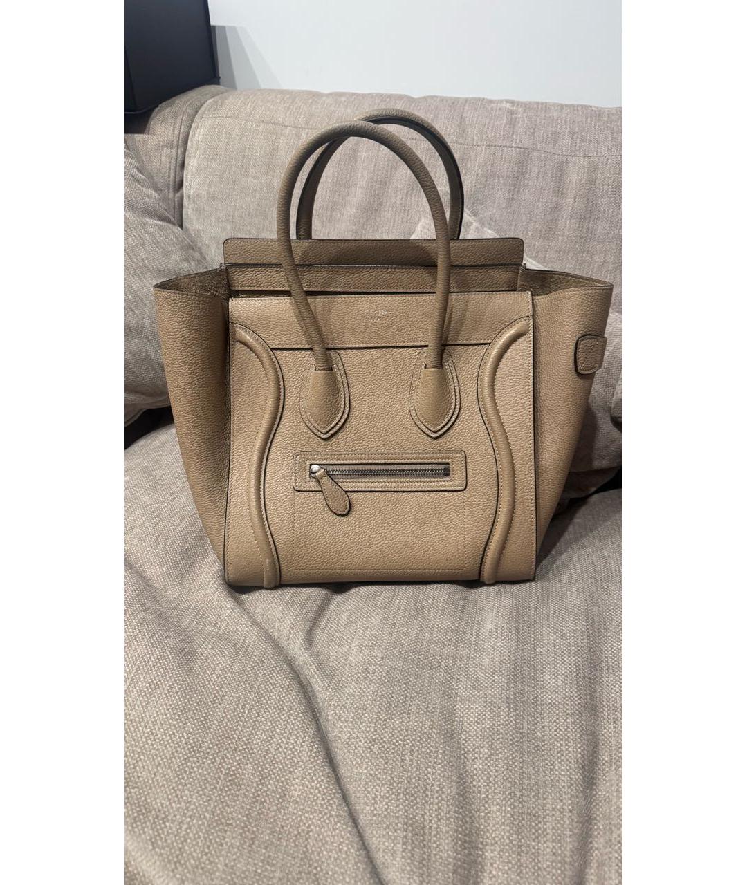 CELINE Бежевая кожаная сумка тоут, фото 9