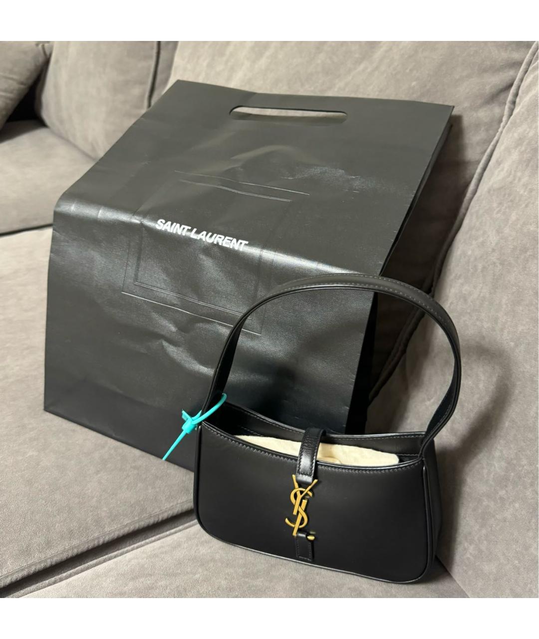 SAINT LAURENT Черная кожаная сумка с короткими ручками, фото 6