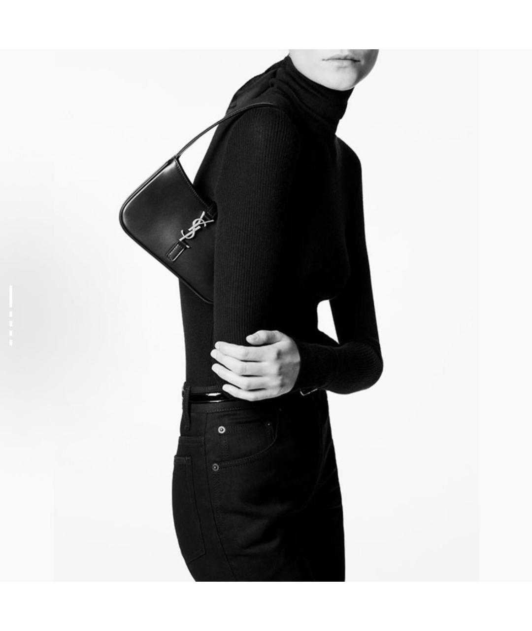 SAINT LAURENT Черная кожаная сумка с короткими ручками, фото 5