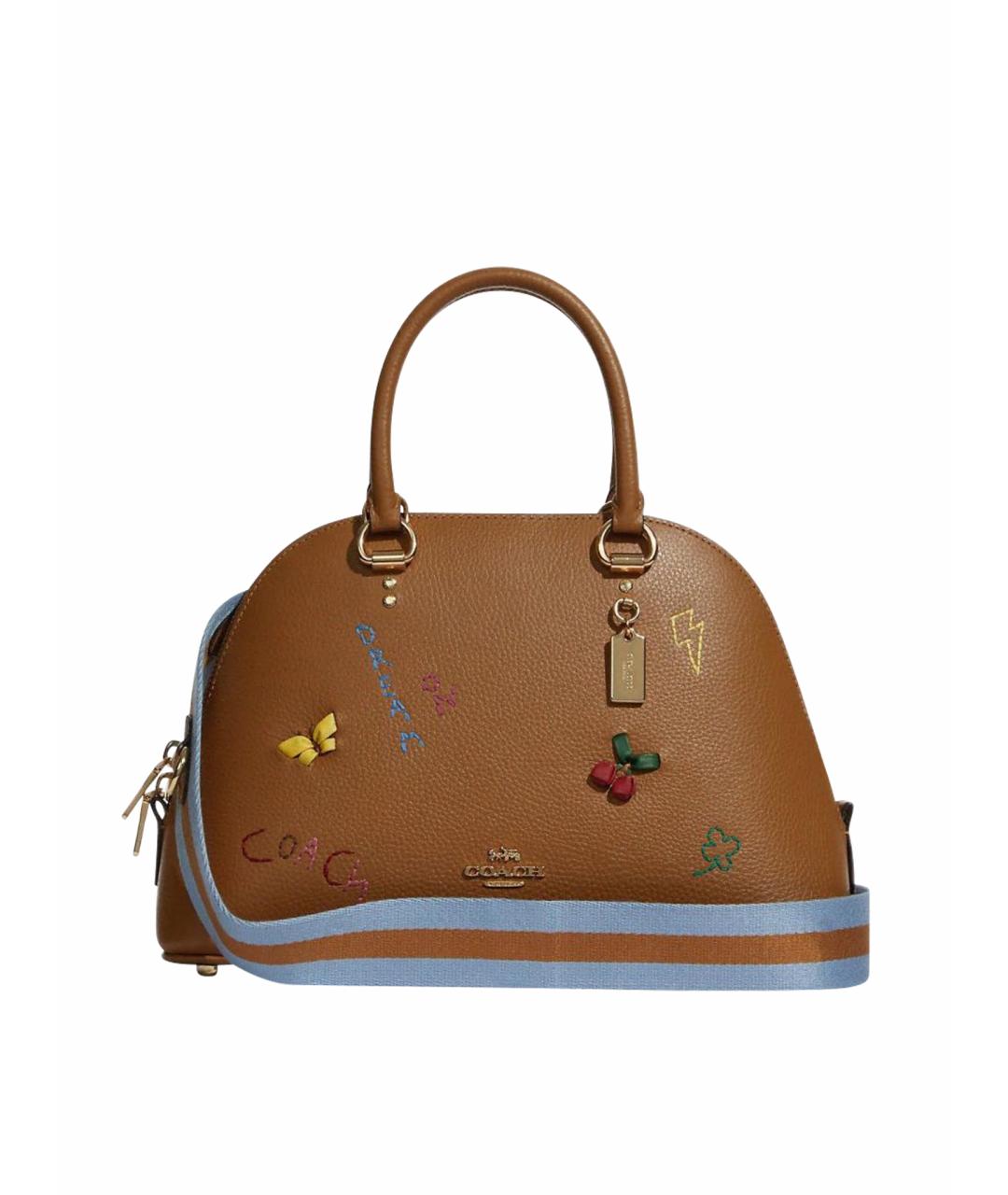 COACH Коричневая кожаная сумка с короткими ручками, фото 1