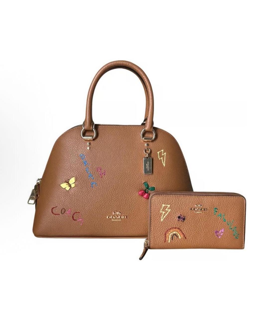 COACH Коричневая кожаная сумка с короткими ручками, фото 4