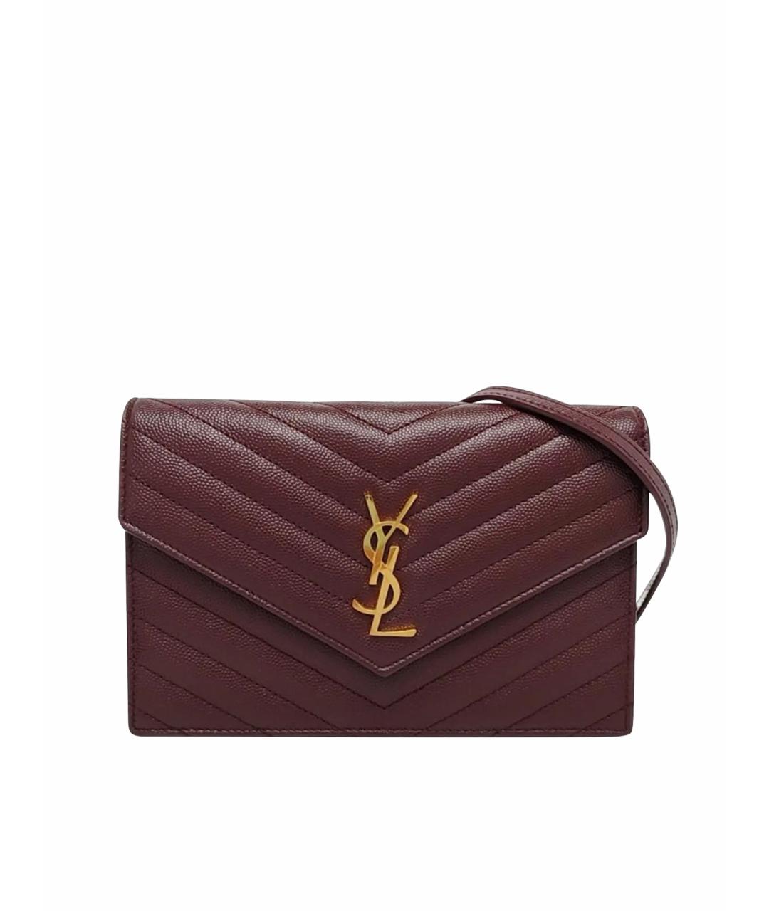SAINT LAURENT Бордовая кожаная сумка через плечо, фото 1