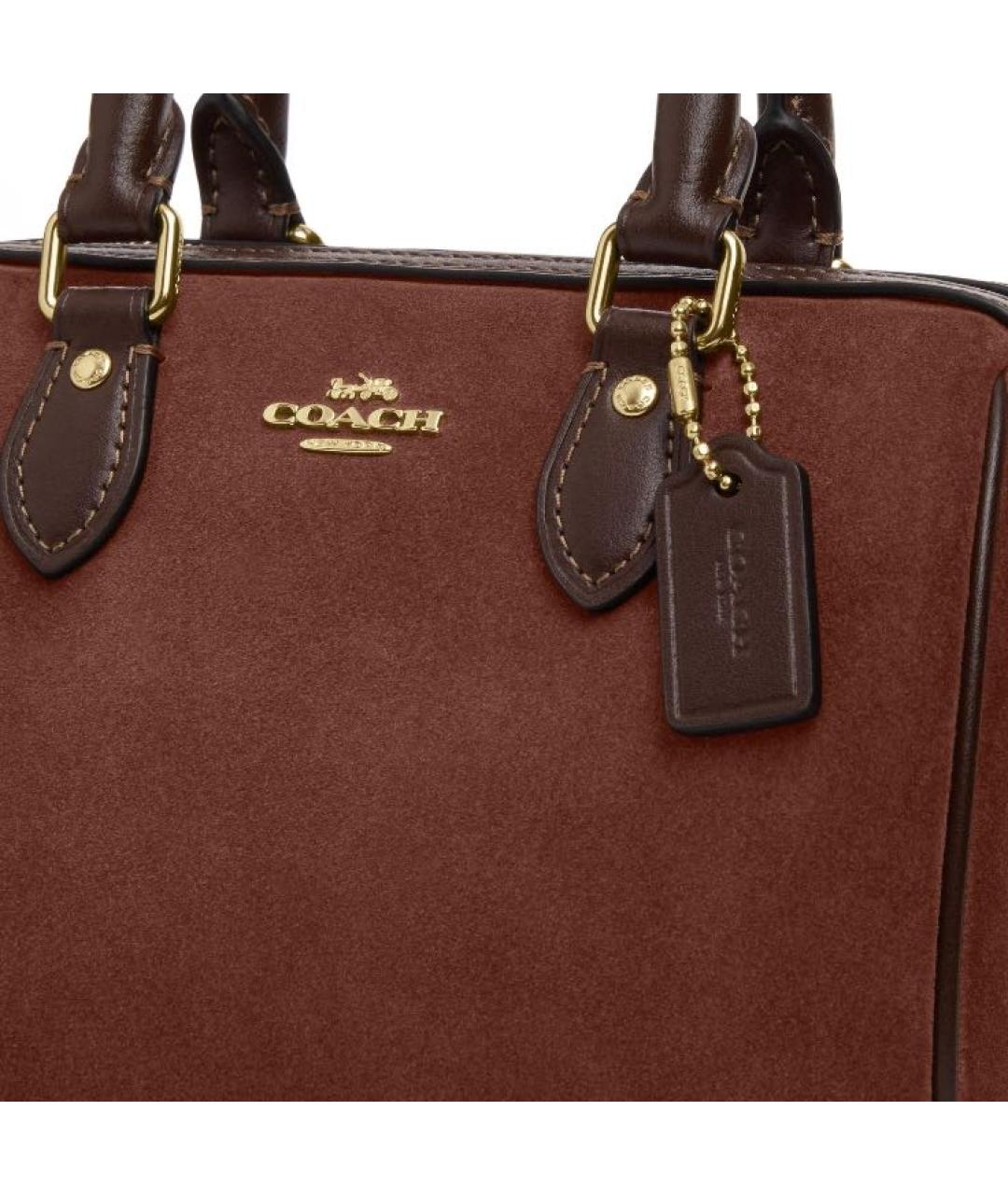 COACH Коричневая кожаная сумка с короткими ручками, фото 5