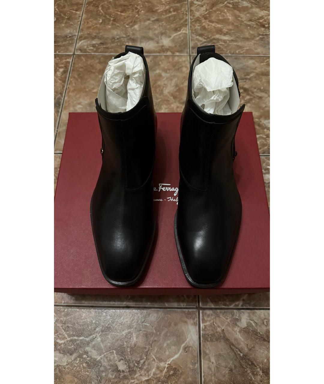 FERRAGAMO Черные кожаные высокие ботинки, фото 2