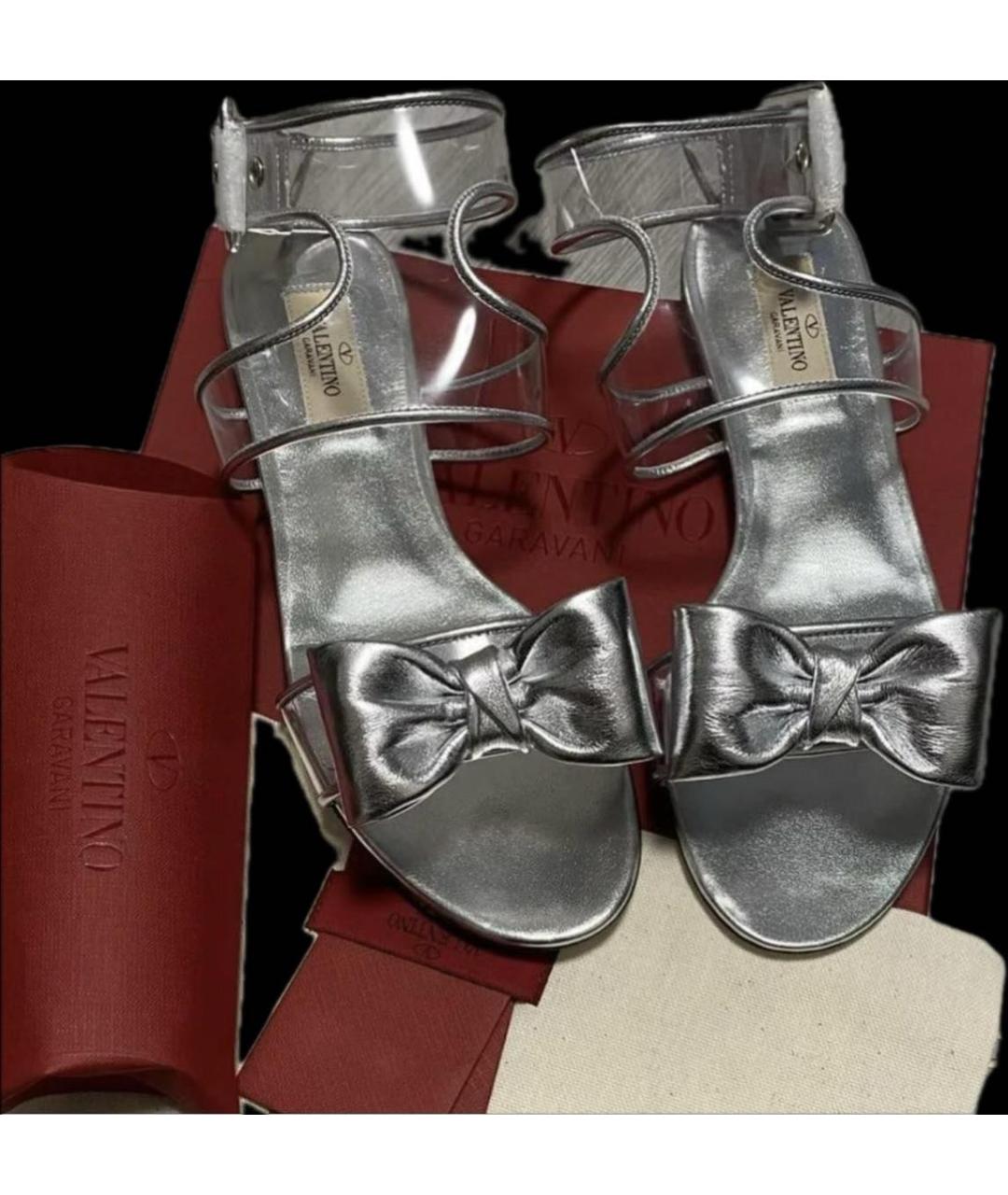 VALENTINO Серебряные кожаные босоножки, фото 6