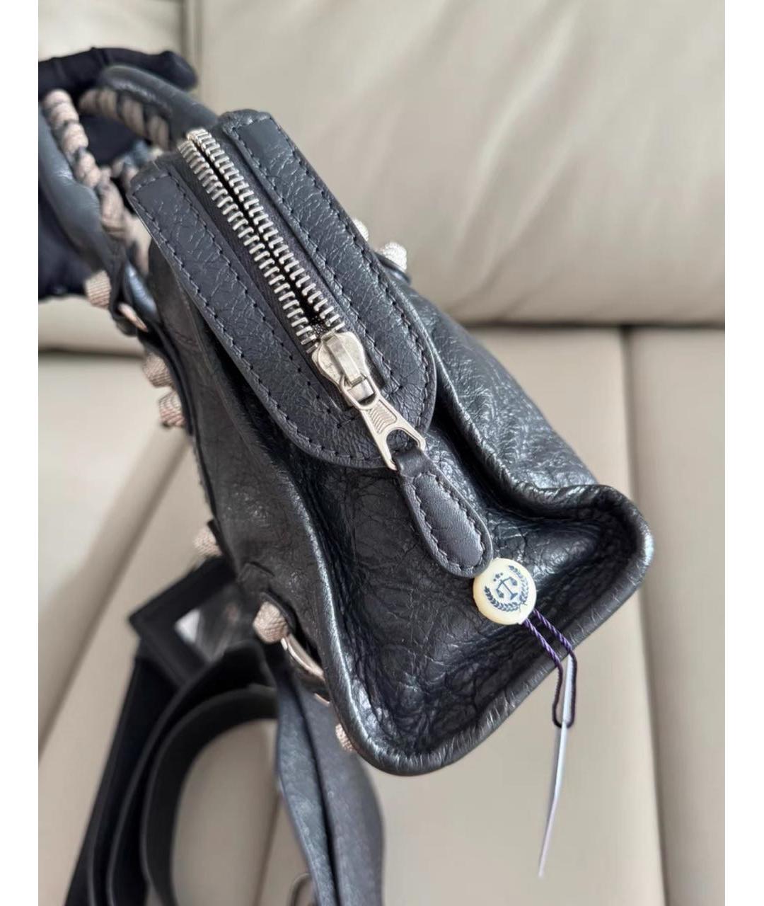 BALENCIAGA Серая кожаная сумка с короткими ручками, фото 5