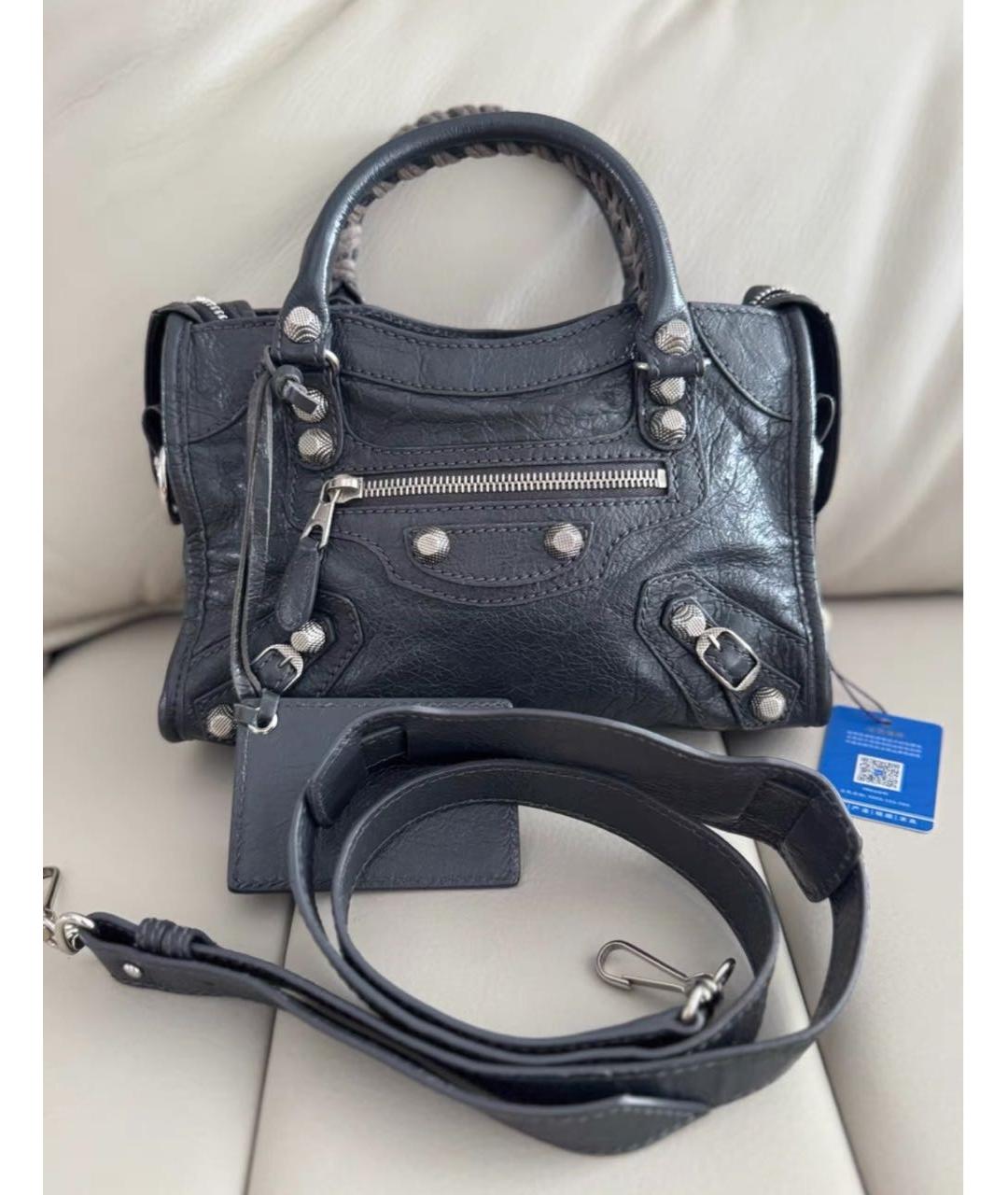 BALENCIAGA Серая кожаная сумка с короткими ручками, фото 2