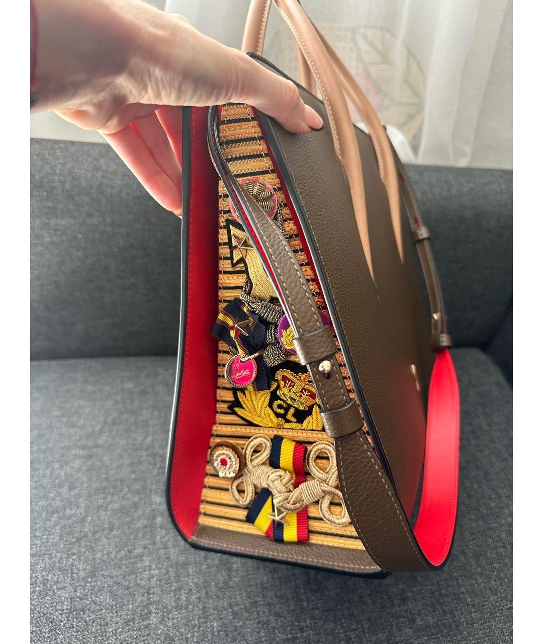 CHRISTIAN LOUBOUTIN Коричневая кожаная сумка тоут, фото 3