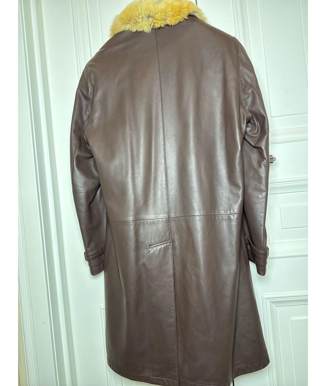 KITON Коричневое кожаное пальто, фото 2