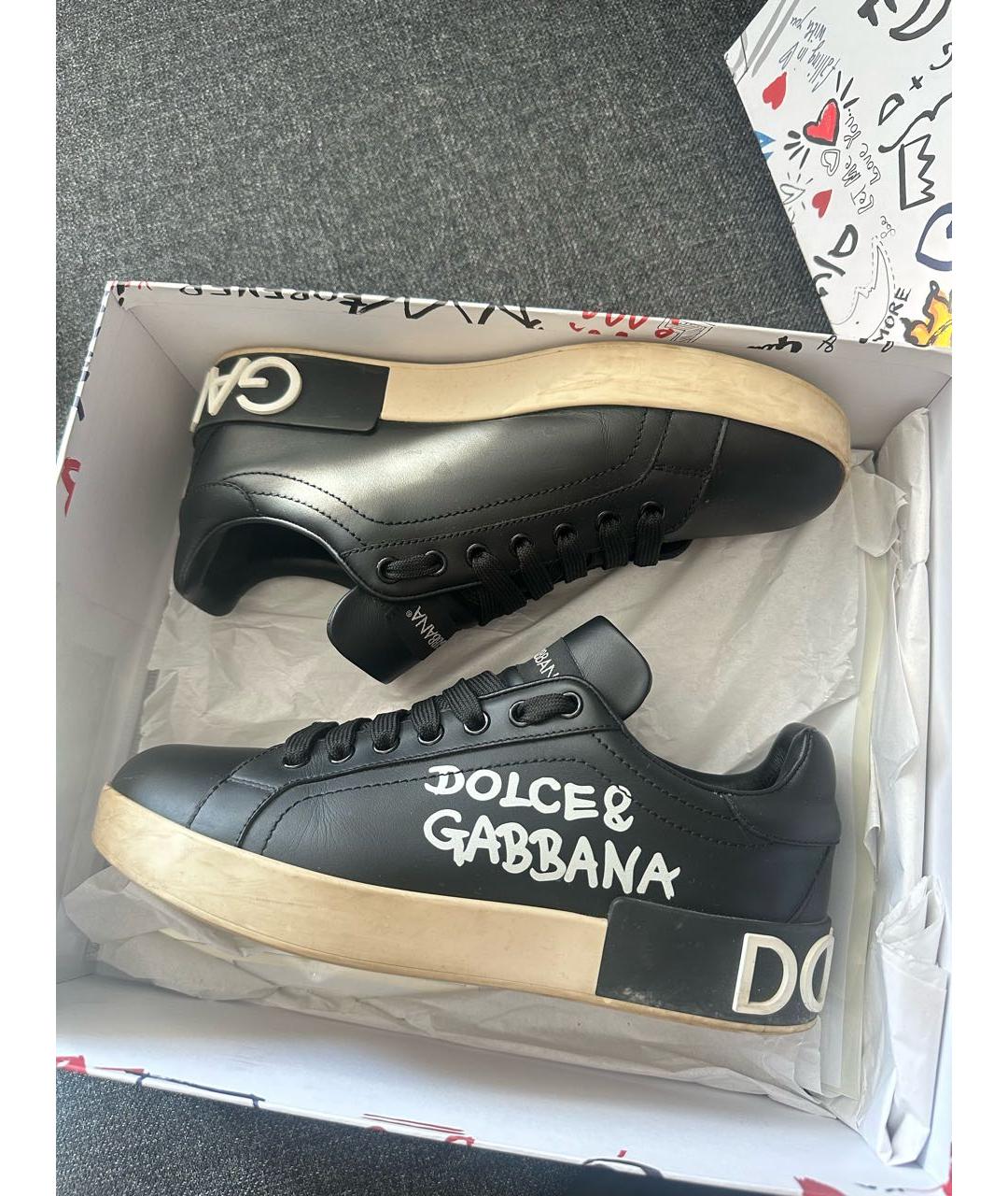 DOLCE&GABBANA Черные кожаные кроссовки, фото 2