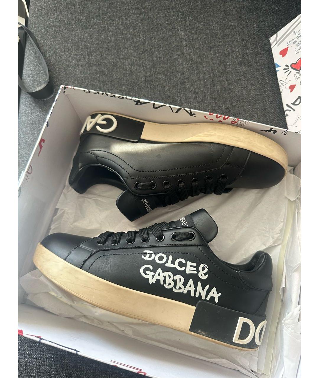 DOLCE&GABBANA Черные кожаные кроссовки, фото 6
