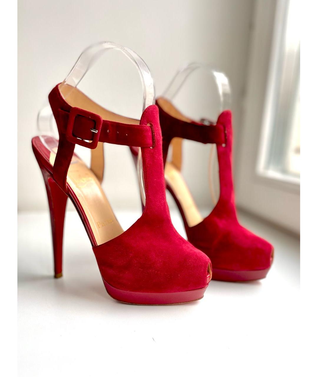 CHRISTIAN LOUBOUTIN Бордовые замшевые босоножки, фото 2