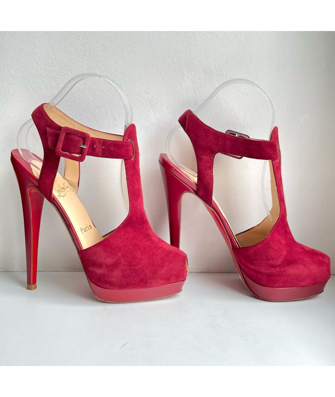 CHRISTIAN LOUBOUTIN Бордовые замшевые босоножки, фото 4