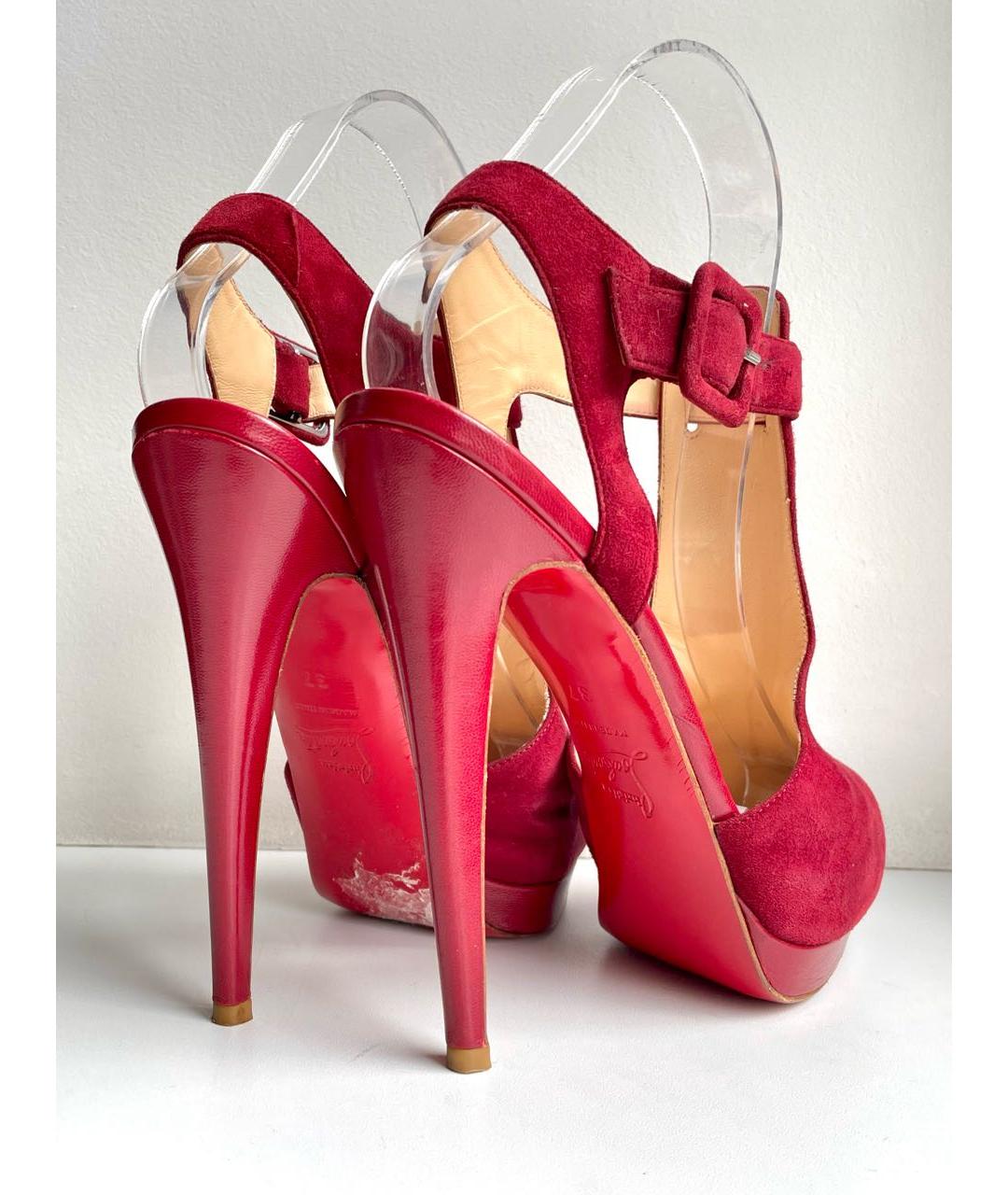 CHRISTIAN LOUBOUTIN Бордовые замшевые босоножки, фото 8