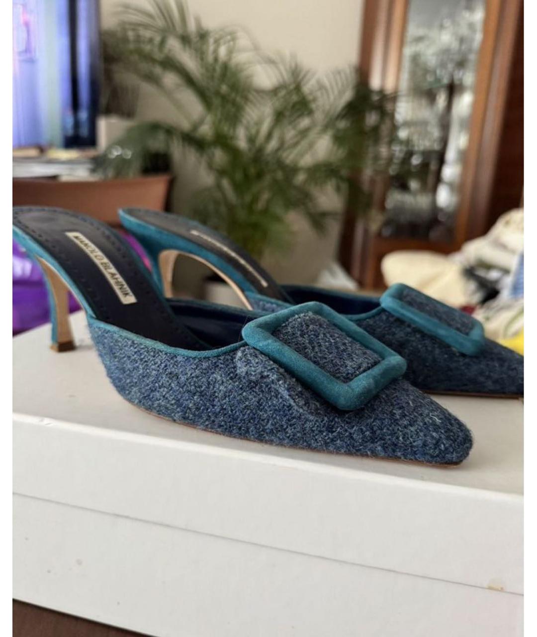 MANOLO BLAHNIK Темно-синие мюли, фото 4