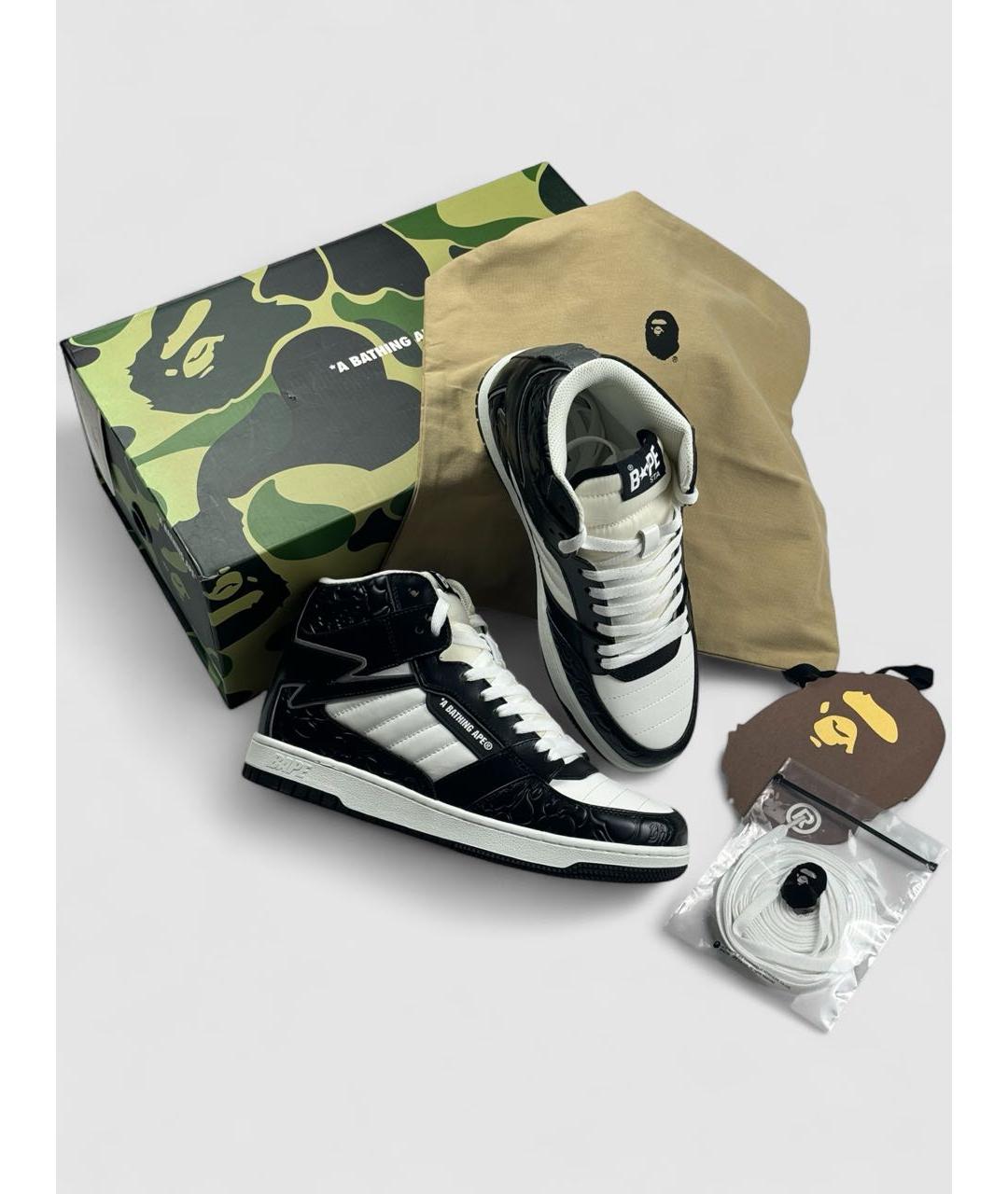 BAPE Черные кожаные высокие кроссовки / кеды, фото 2