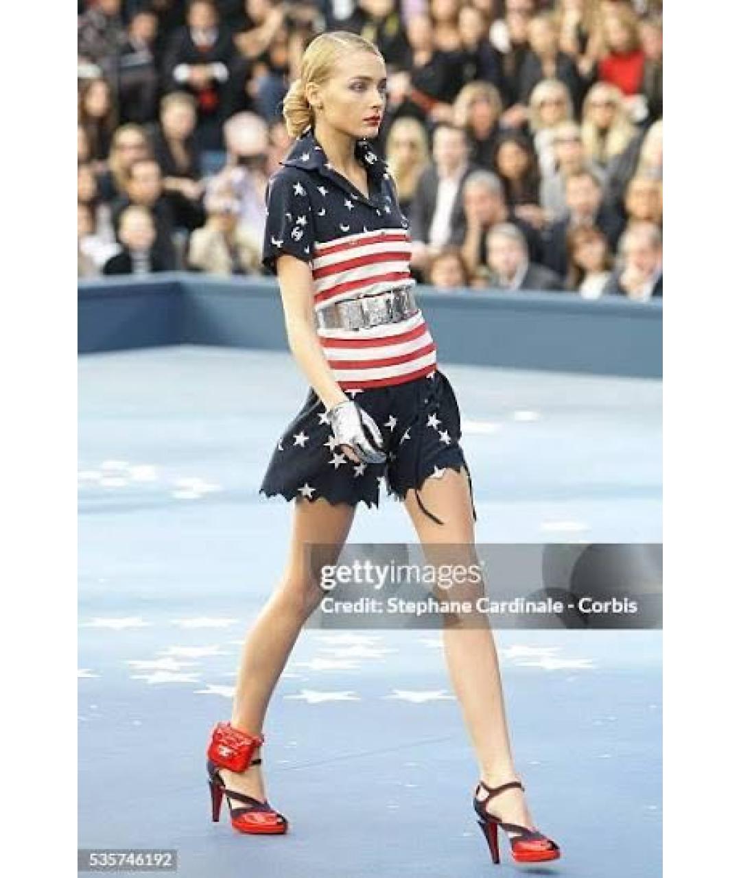 CHANEL Темно-синие текстильные босоножки, фото 4