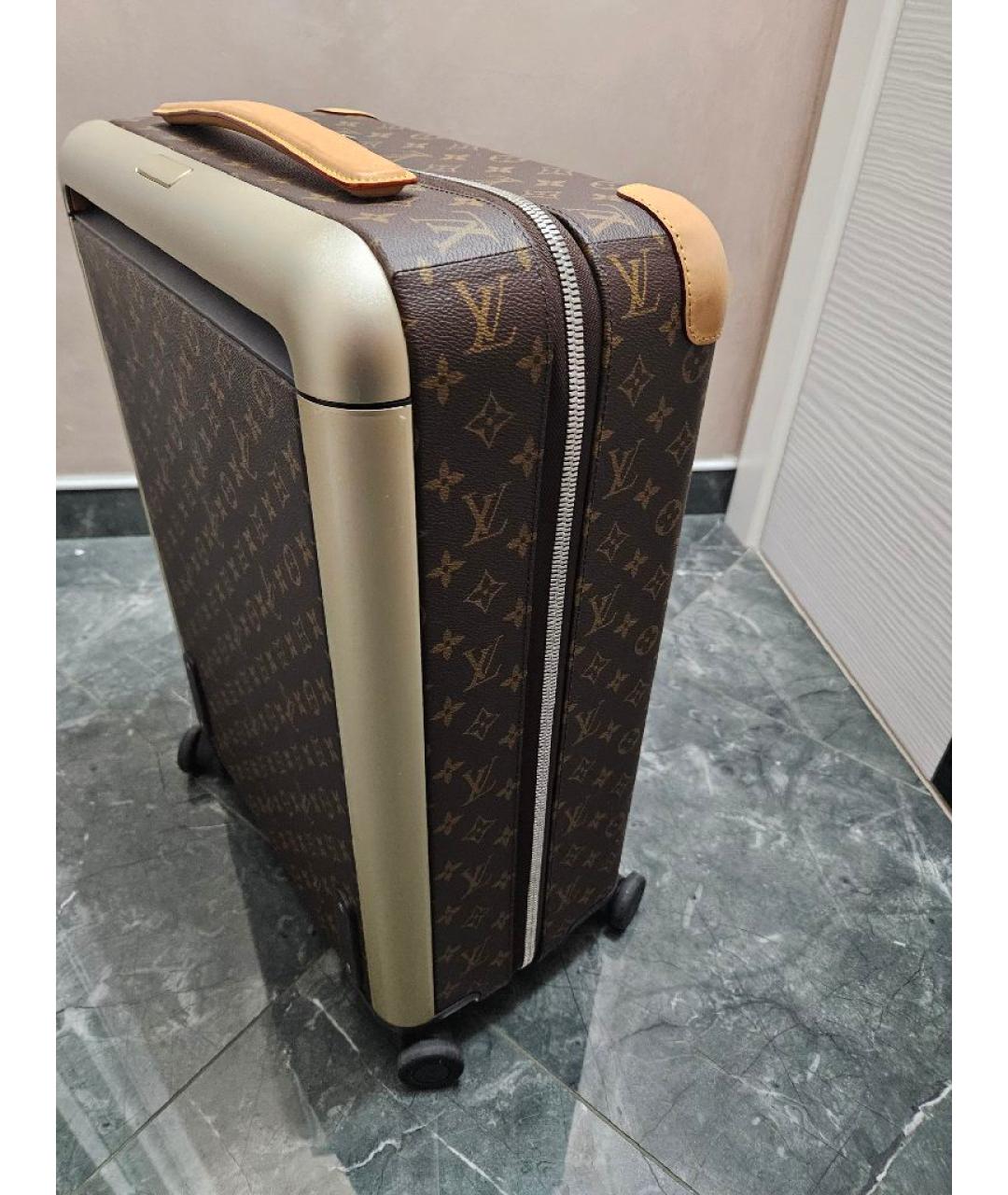 LOUIS VUITTON Коричневый кожаный чемодан, фото 2