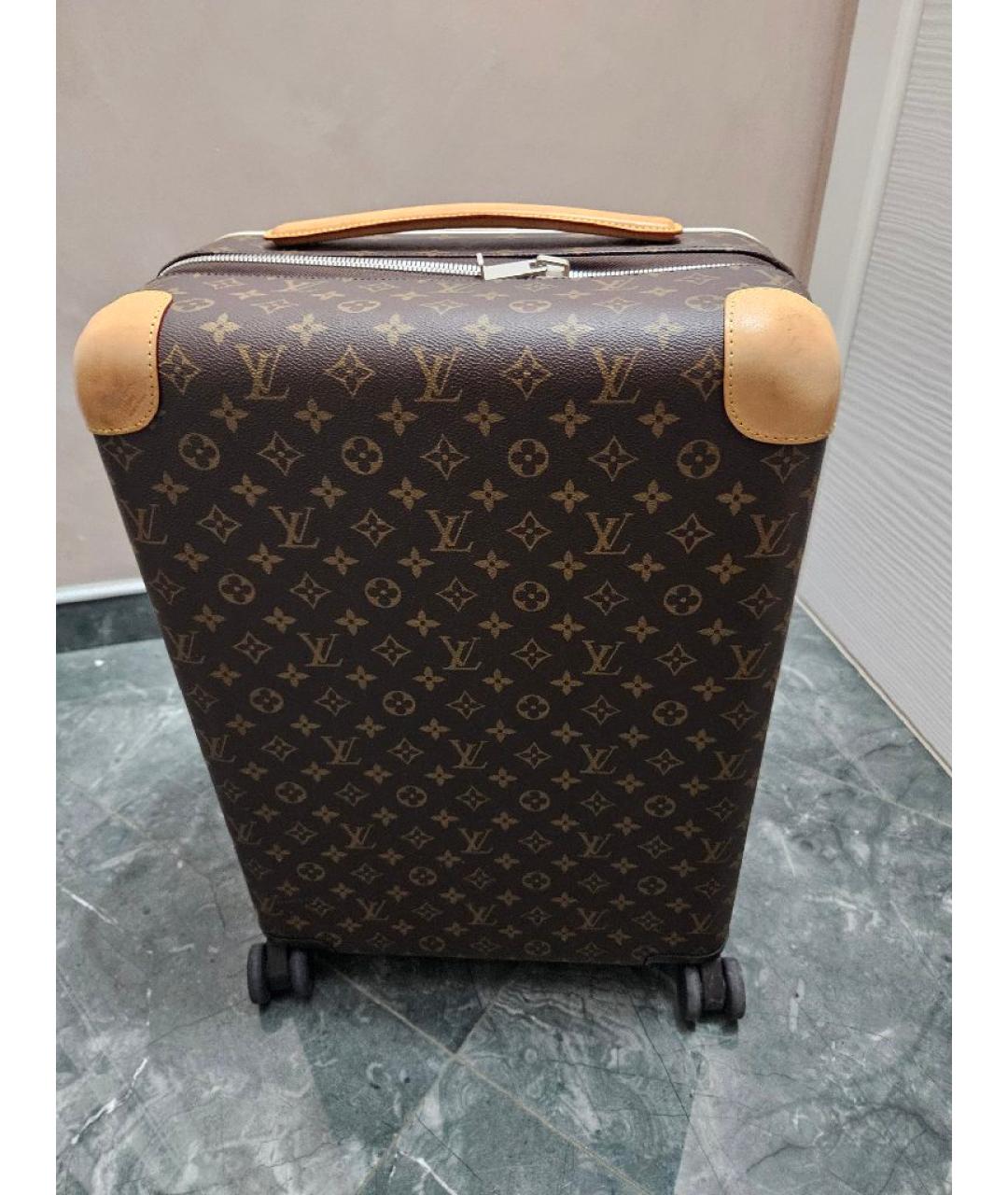 LOUIS VUITTON Коричневый кожаный чемодан, фото 8