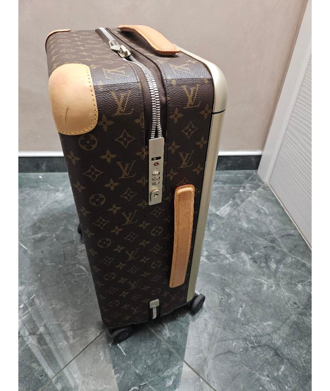 LOUIS VUITTON Коричневый кожаный чемодан, фото 3