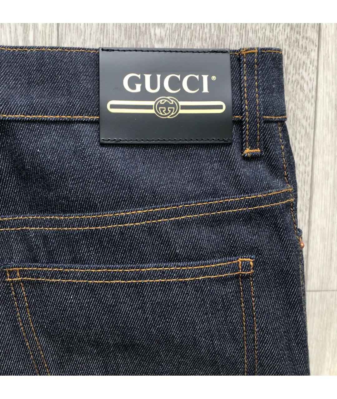GUCCI Темно-синие хлопковые прямые джинсы, фото 6