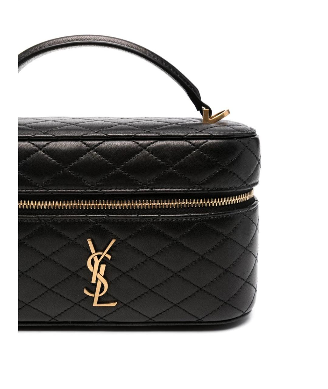 SAINT LAURENT Черная кожаная сумка с короткими ручками, фото 3