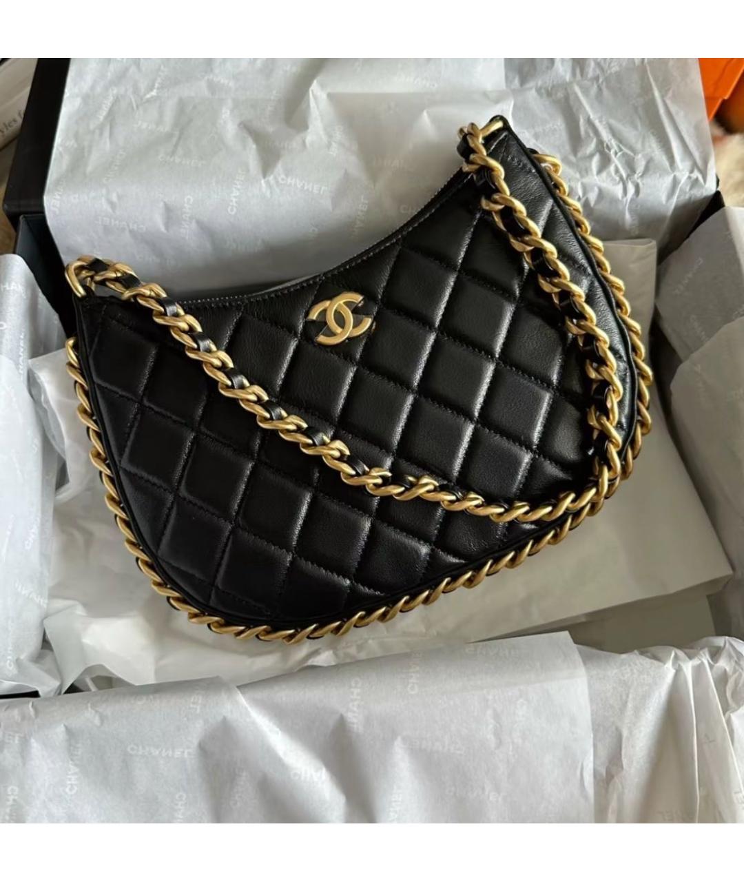 CHANEL Черная кожаная сумка с короткими ручками, фото 8