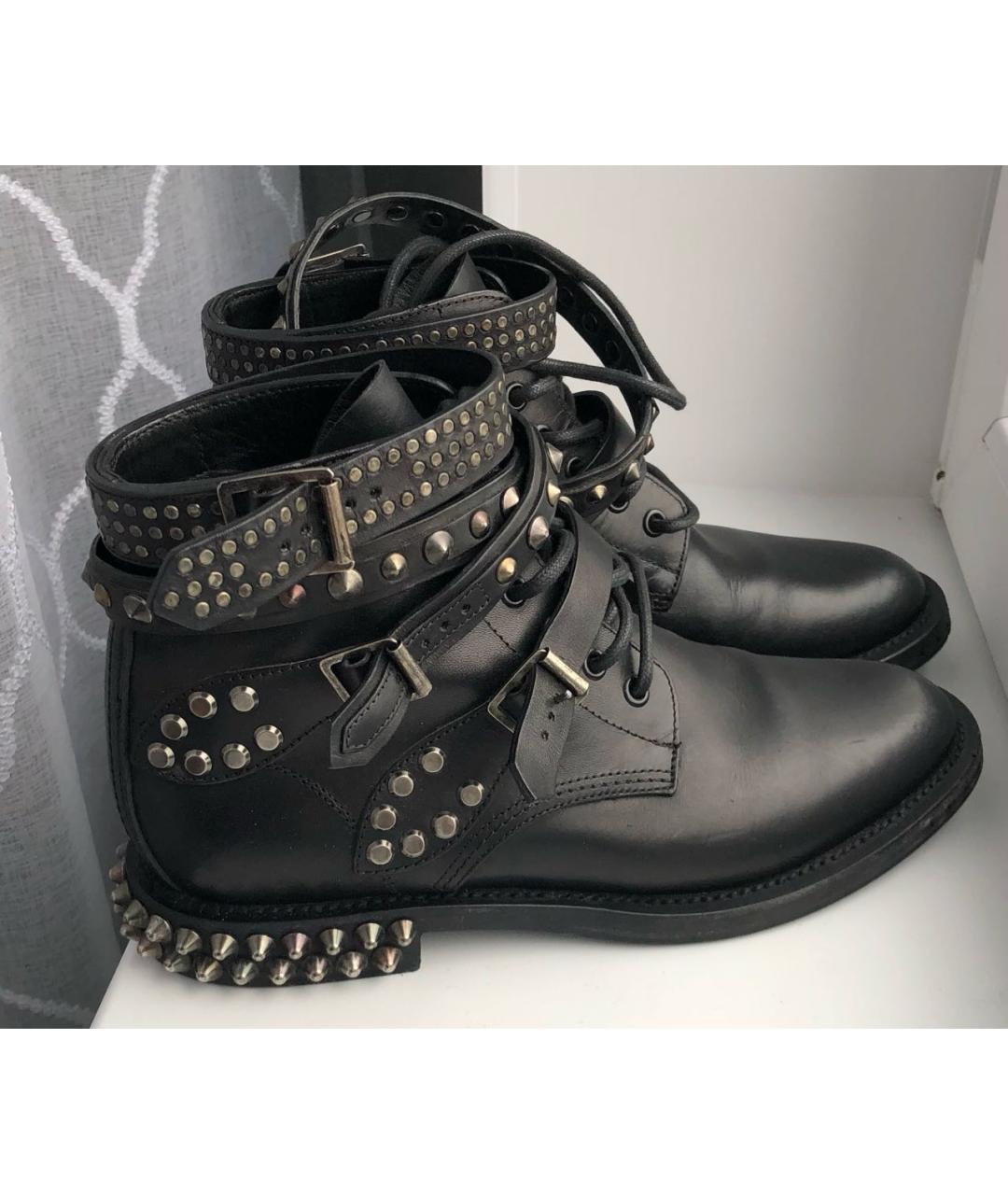 SAINT LAURENT Черные кожаные ботинки, фото 9