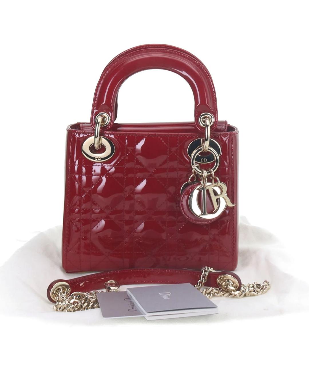 CHRISTIAN DIOR Красная сумка с короткими ручками из лакированной кожи, фото 5