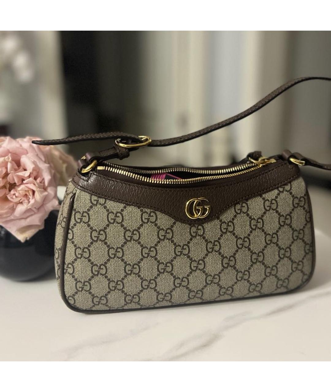 GUCCI Бежевая тканевая сумка с короткими ручками, фото 6