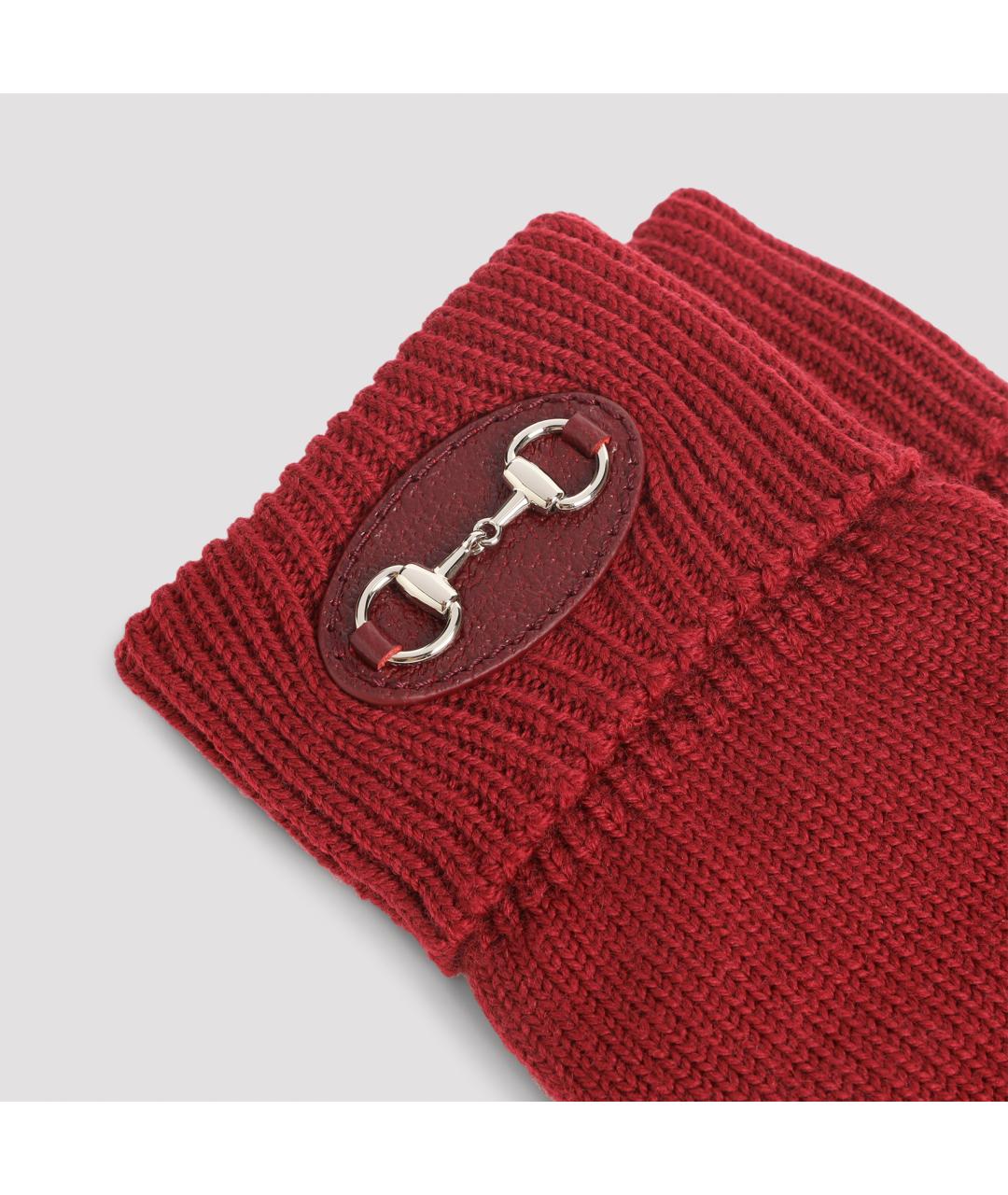 GUCCI Бордовые шерстяные перчатки, фото 5