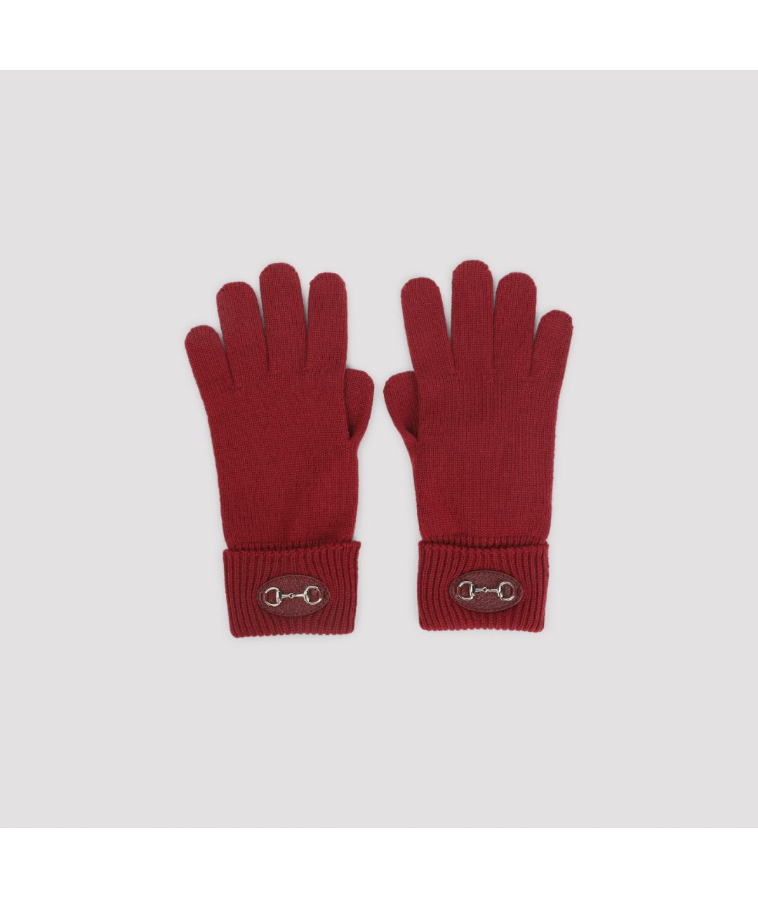 GUCCI Бордовые шерстяные перчатки, фото 3