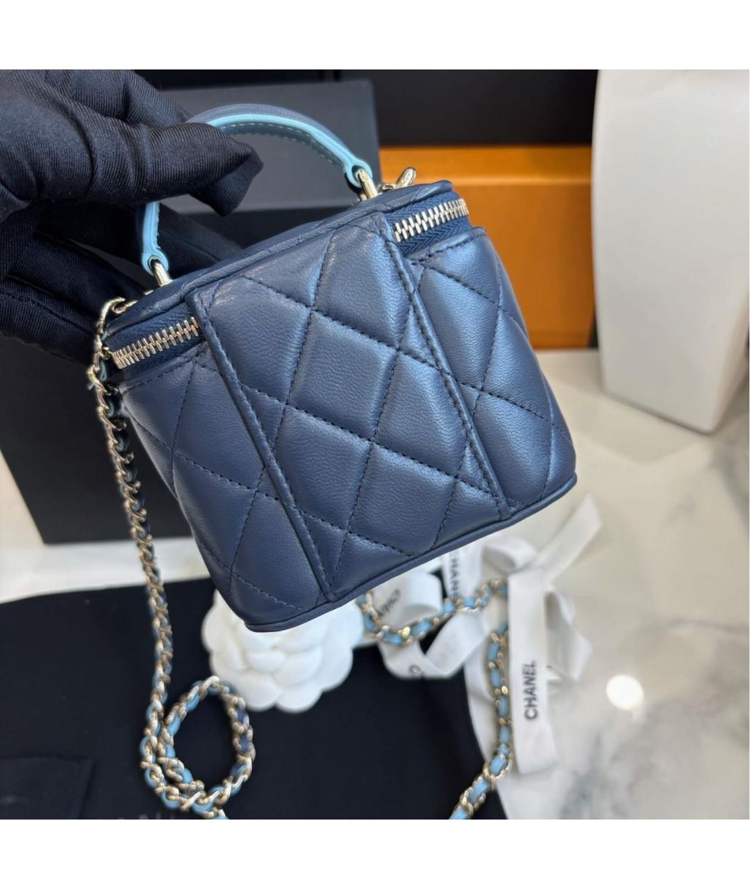 CHANEL Голубая кожаная сумка через плечо, фото 4