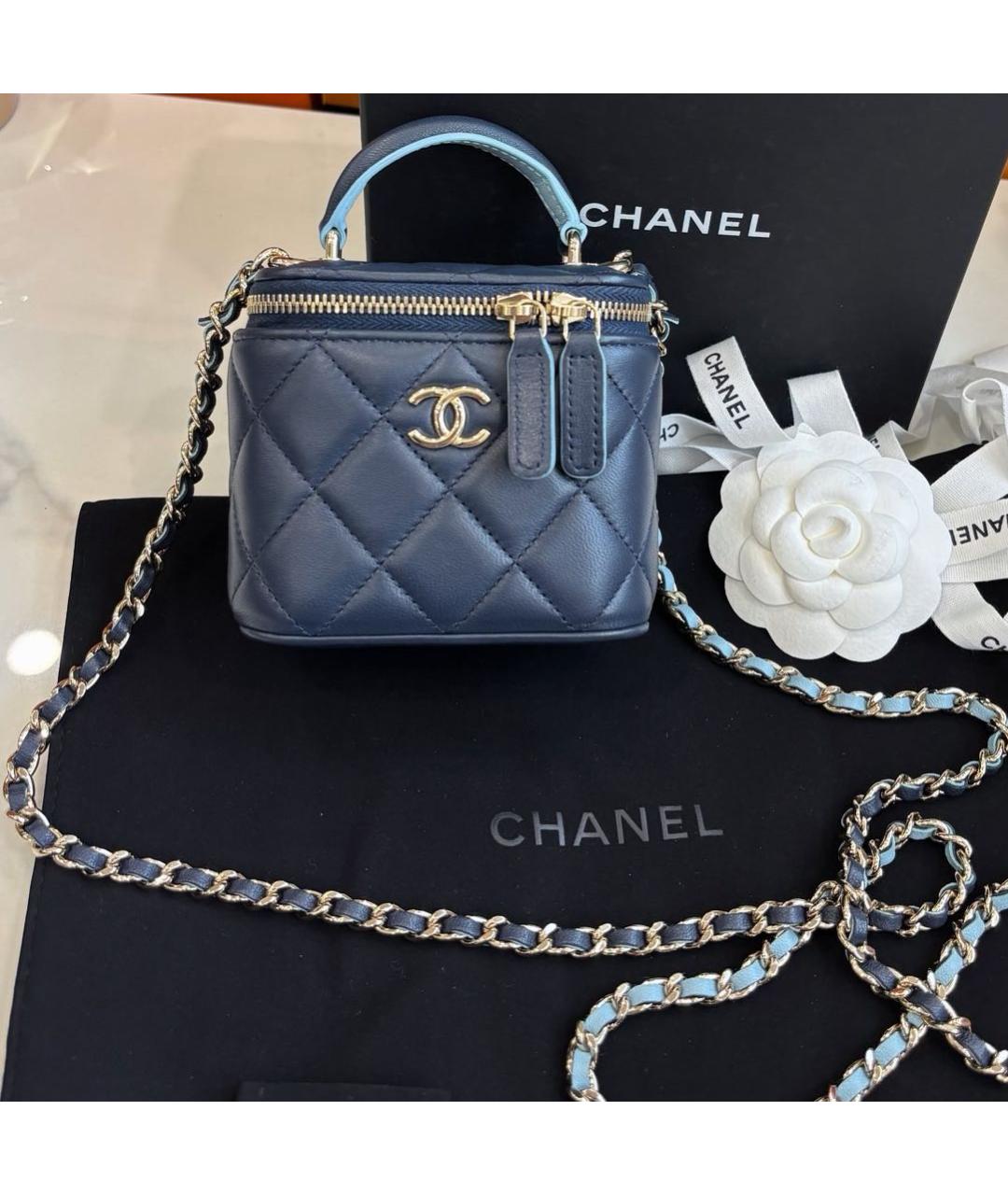 CHANEL Голубая кожаная сумка через плечо, фото 8
