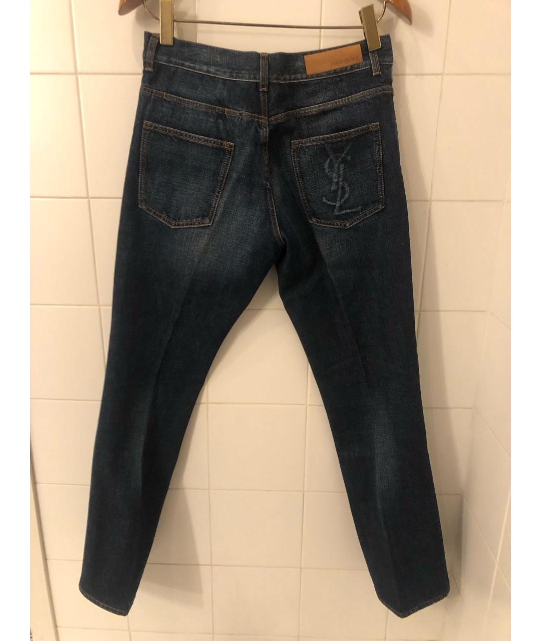 YVES SAINT LAURENT VINTAGE Синие хлопко-полиэстеровые прямые джинсы, фото 2