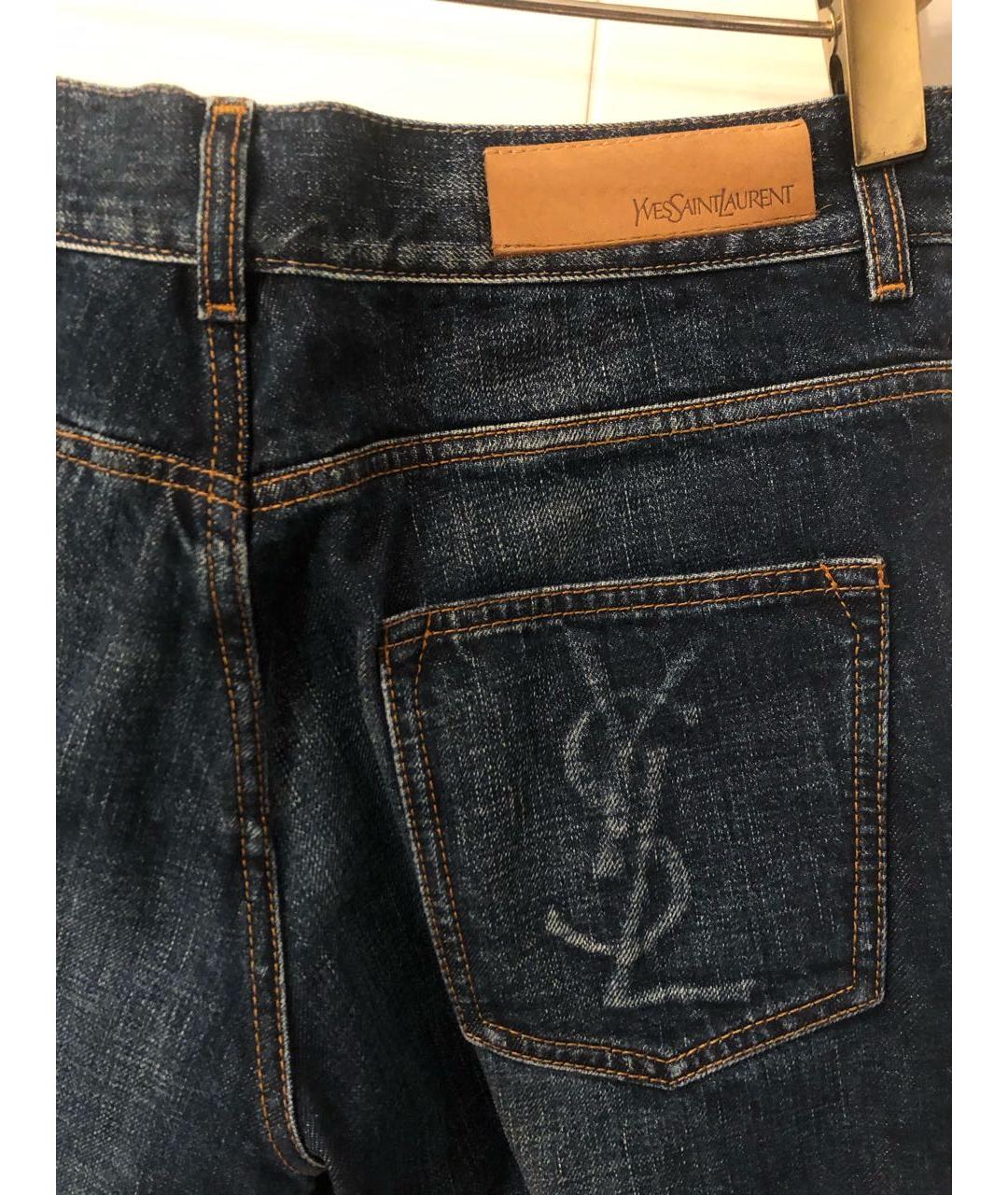 YVES SAINT LAURENT VINTAGE Синие хлопко-полиэстеровые прямые джинсы, фото 4