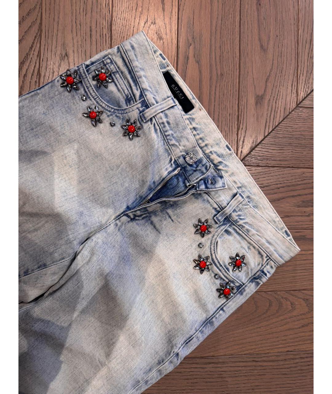GUCCI Голубые хлопковые прямые джинсы, фото 2