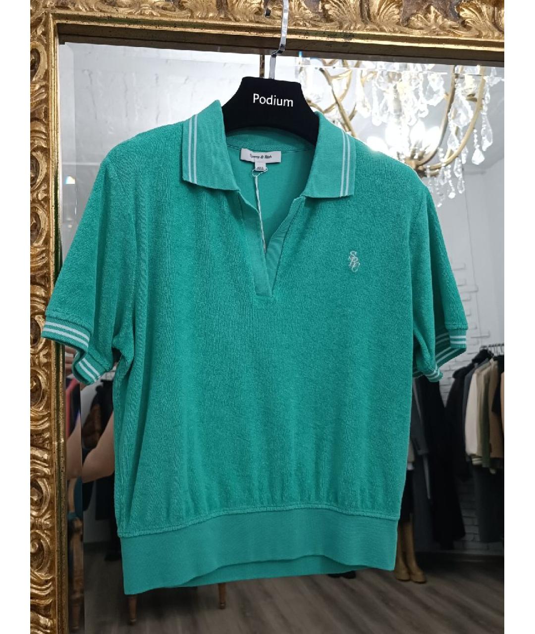 SPORTY AND RICH Бирюзовая хлопковая футболка, фото 5