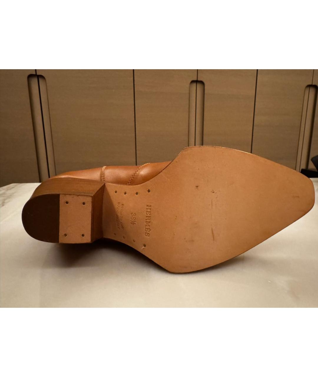 HERMES Бежевые кожаные ботильоны, фото 5