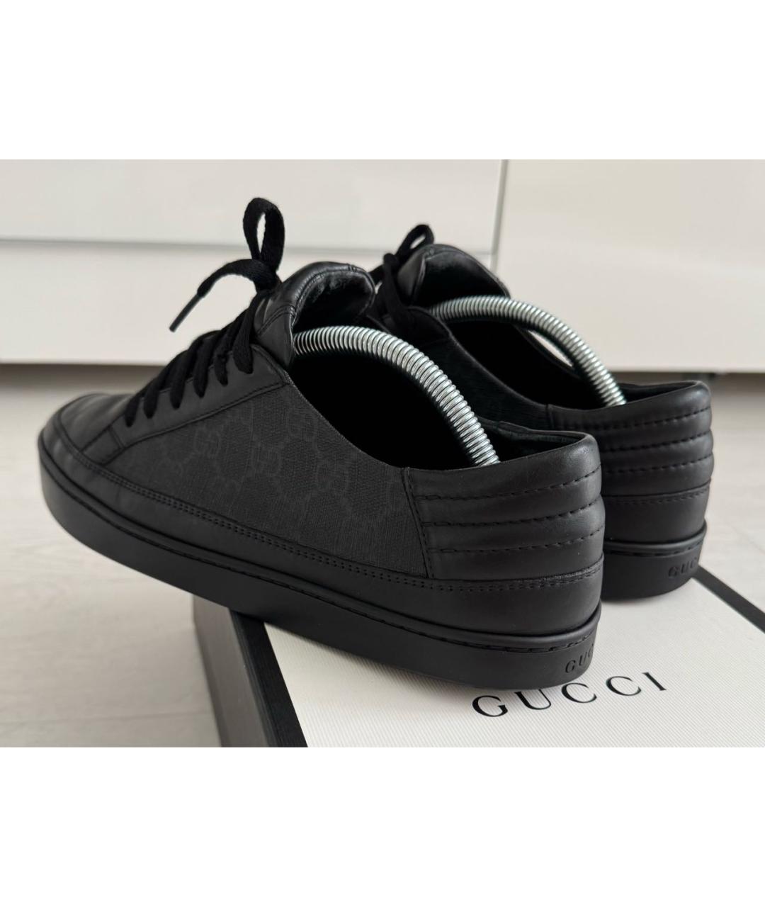 GUCCI Черные кожаные низкие кроссовки / кеды, фото 5