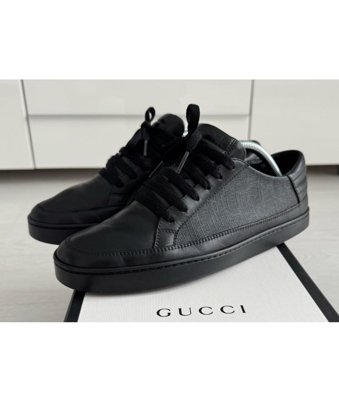 GUCCI Черные кожаные низкие кроссовки / кеды, фото 2