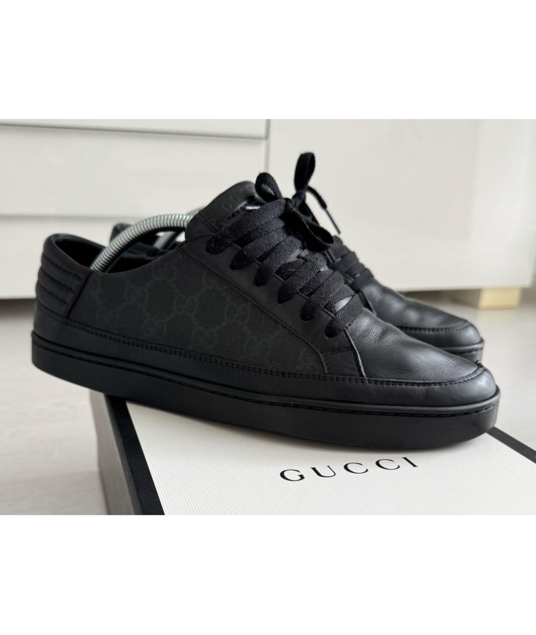 GUCCI Черные кожаные низкие кроссовки / кеды, фото 8