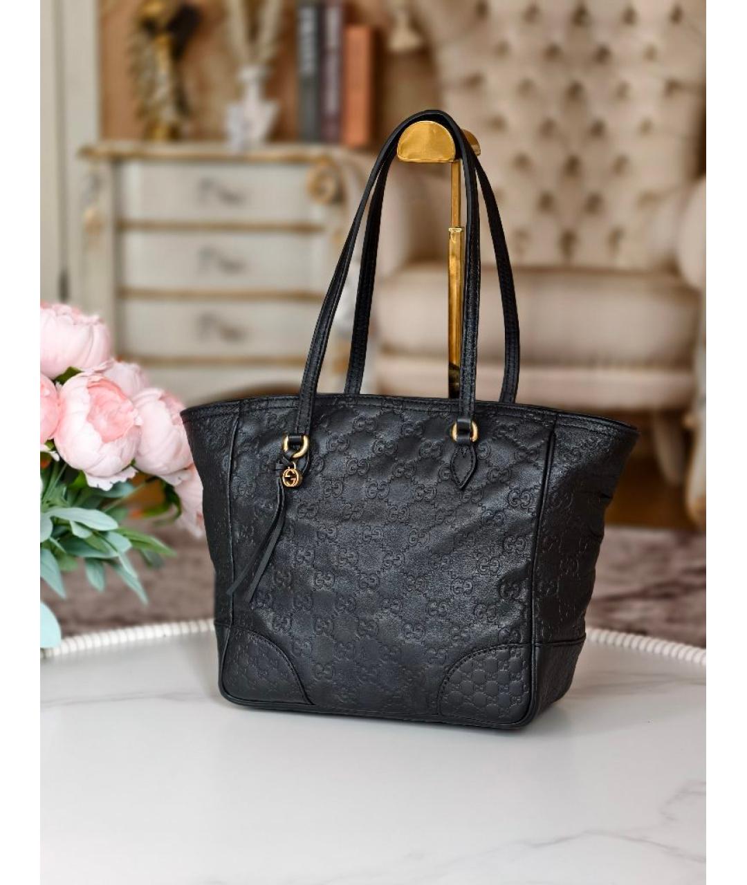 GUCCI Черная кожаная сумка тоут, фото 2