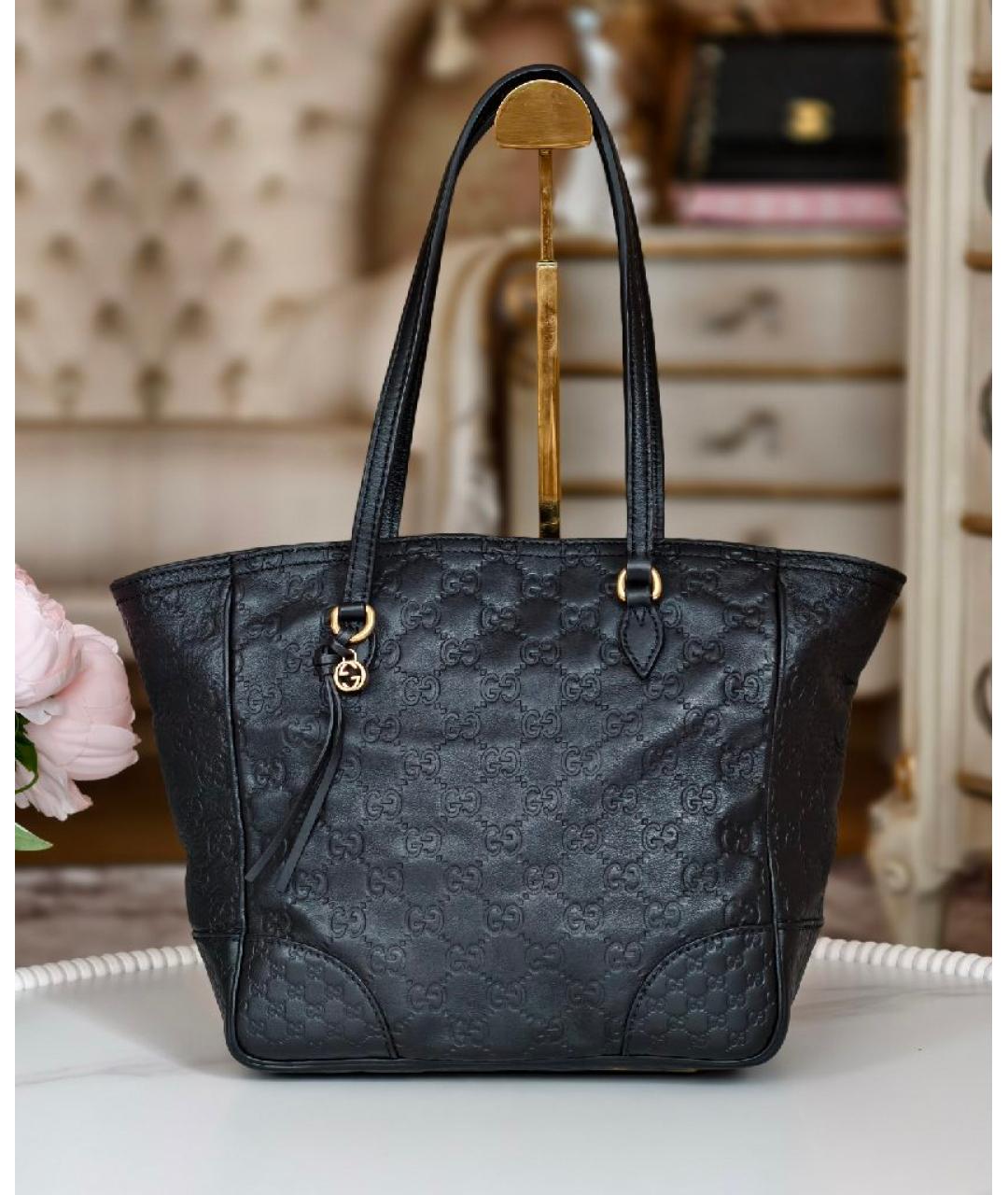 GUCCI Черная кожаная сумка тоут, фото 10
